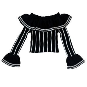 Olive Scent Striped Off Shoulder Sweater Top Knit Long Sleeve Shirt Size Small